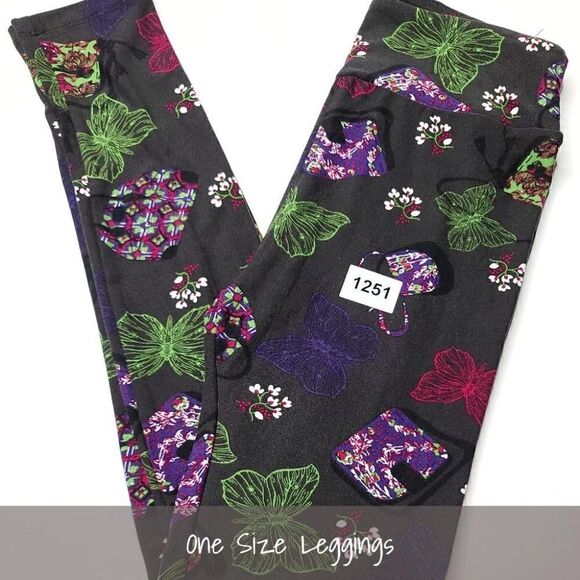 LuLaRoe OS Leggings Butterflies Handbags Charcoal NEW - Picture 1 of 1